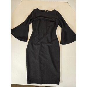 Calvin Klein‎ Black Dress Women's 0P Bell Sleeve Sheath Cocktail Career